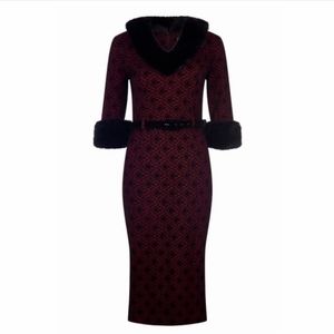 Collectif Patrice Fur Collar Sheath Dress w/ Belt